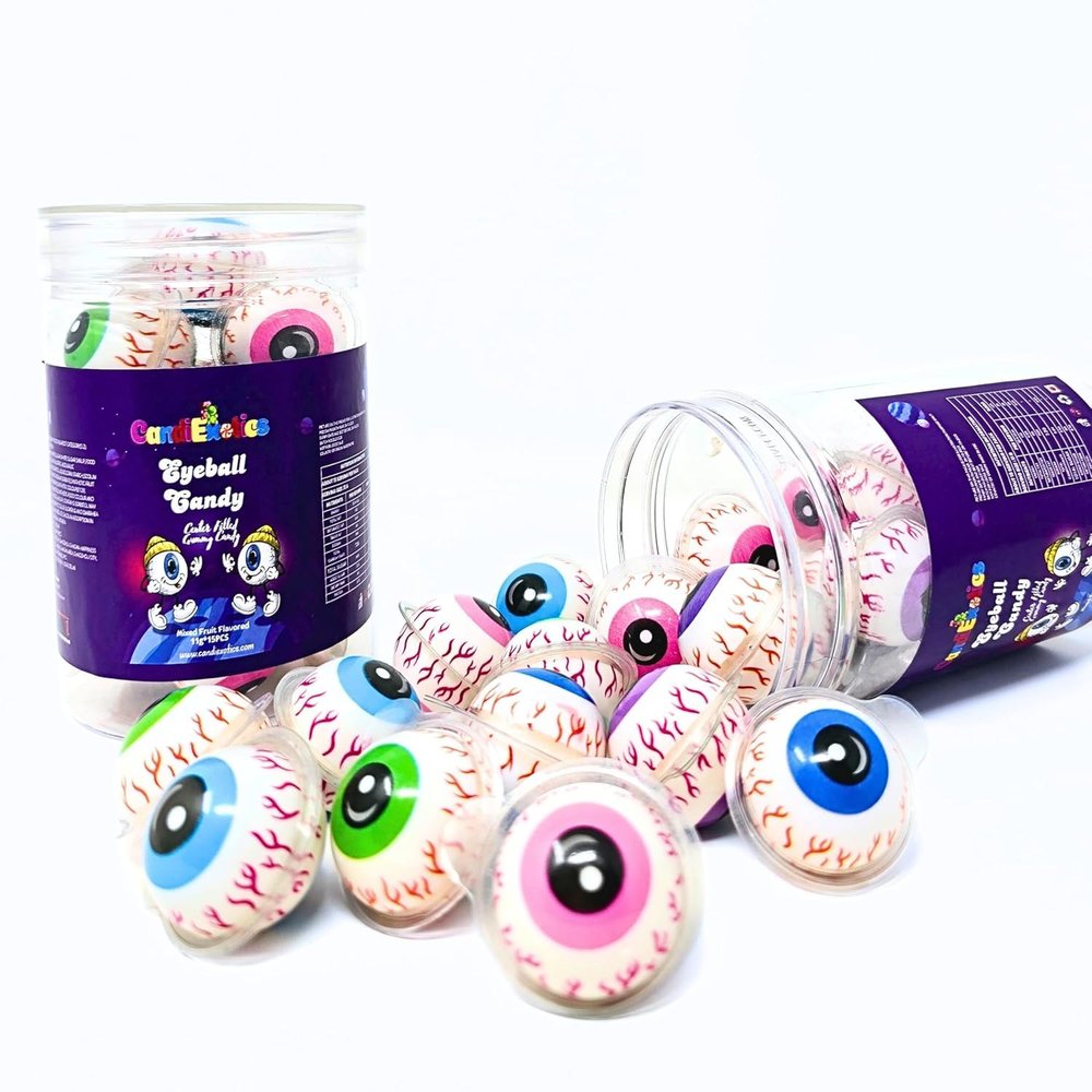 ASFOODS 3D Bursting Fruit Punch Eye Ball Candy Jelly Gummi Ball Spooky Eye Shaped Mixed Fruits
