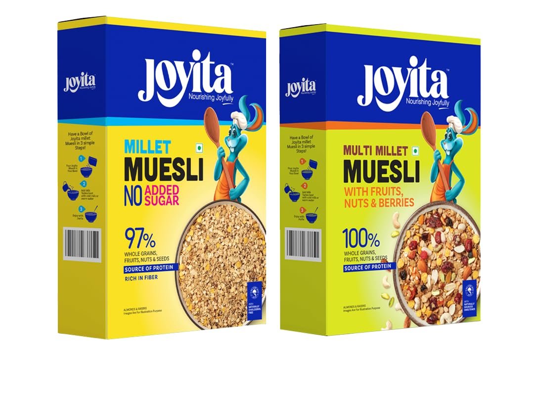 Muesli No added sugar 400g + Multi Muesli Fruit with Berries and Nuts 400g | High Fiber, Whole Grains & Seeds | Healthy Breakfast Cereal | Vegan & Gluten-Free | Low Calorie Snack Option (Pack of 2) 20% OFF