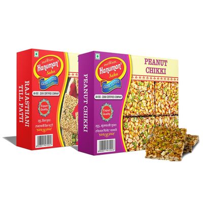 Hanuman Sahu Gajak Udyog Combo Pack | Peanut Chikki 350g + Til Patti 350g | Traditional Indian Sweets | Homemade, No Preservatives | Healthy Crunchy Snacks | Festive Gifting