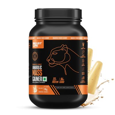 Beast Life High Protein Mass/Weight Gainer | 1 KG | Malai Kulfi | NABL LAB Tested | For Muscle Gain & Fast Growth | Cereal-Based Formula, No Maltodextrin | India's #1 Cereal Based Bulk Gainer