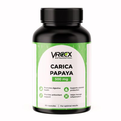 VREEX Carica Papaya Leaf Extract 500 mg Supports Healthy Platelet Function, Immunity & Digestion Natural Herbal Supplement (60 Capsules)