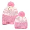 ELBME Winter Stylish Warm Novelty Mom+Baby Knitted Pom Bobble Hat Cap Pink view 1