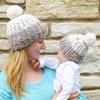 ELBME Winter Stylish Warm Novelty Mom+Baby Knitted Pom Bobble Hat Cap Pink view 2