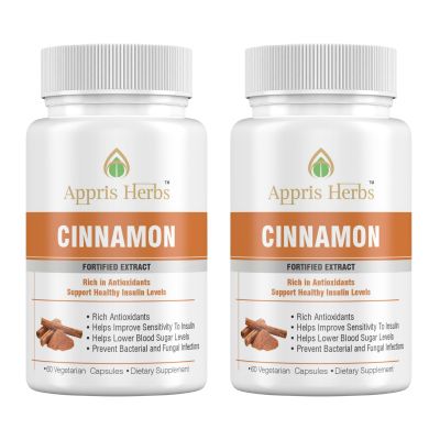 Appris Herbs | Cinnamon Extract  Cinnamomum Cassia  60 Vegetarian Capsules  Herbal Supplement (PACK OF 2)