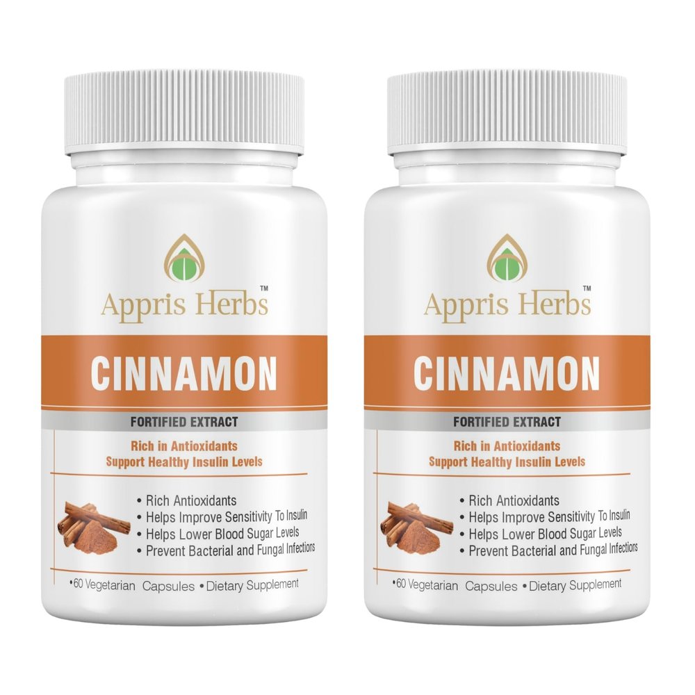 Appris Herbs | Cinnamon Extract Cinnamomum Cassia 60 Vegetarian Capsules Herbal Supplement (PACK OF 2)