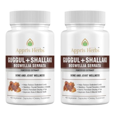 Appris Herbs | Guggulu Capsule + Sallaki Capsule  60 Vegetarian Capsules  Ayurvedic Herbal Blend (PACK OF 2)