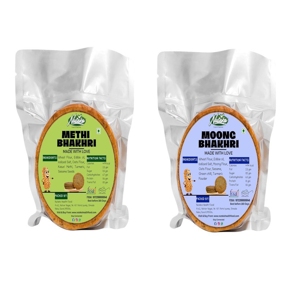 NUTEKO Methi & Moong Masala Bhakri| Ready to Eat | Best Choice for Snack Time, Parties & Events | Whole Wheat Healthy Traditional Gujarati Snacks Bhakri | Ready To Eat Crisps