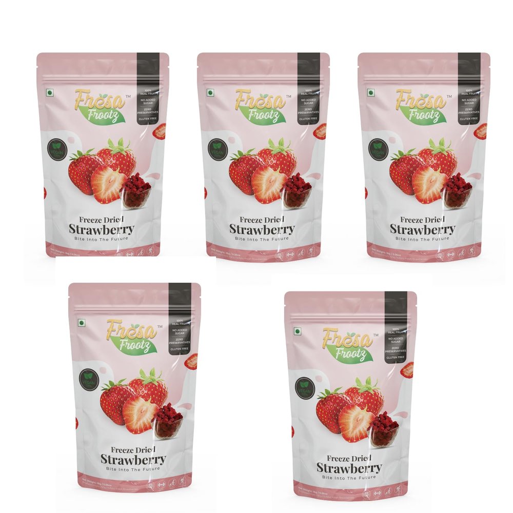 Fresa Frootz Freeze Dried Strawberry Delights|Real Fruit Snack|Crunchy, Sweet & Healthy|Antioxidant-Rich Superfruit|No Added Sugar|16g (Pack of 5)