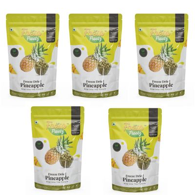 Fresa Frootz Freeze Dried Pineapple|Sweet & Tangy Real Fruit Snack|No Sugar Added|Healthy Crunch|High in Vitamin C|32g (Pack of 5)