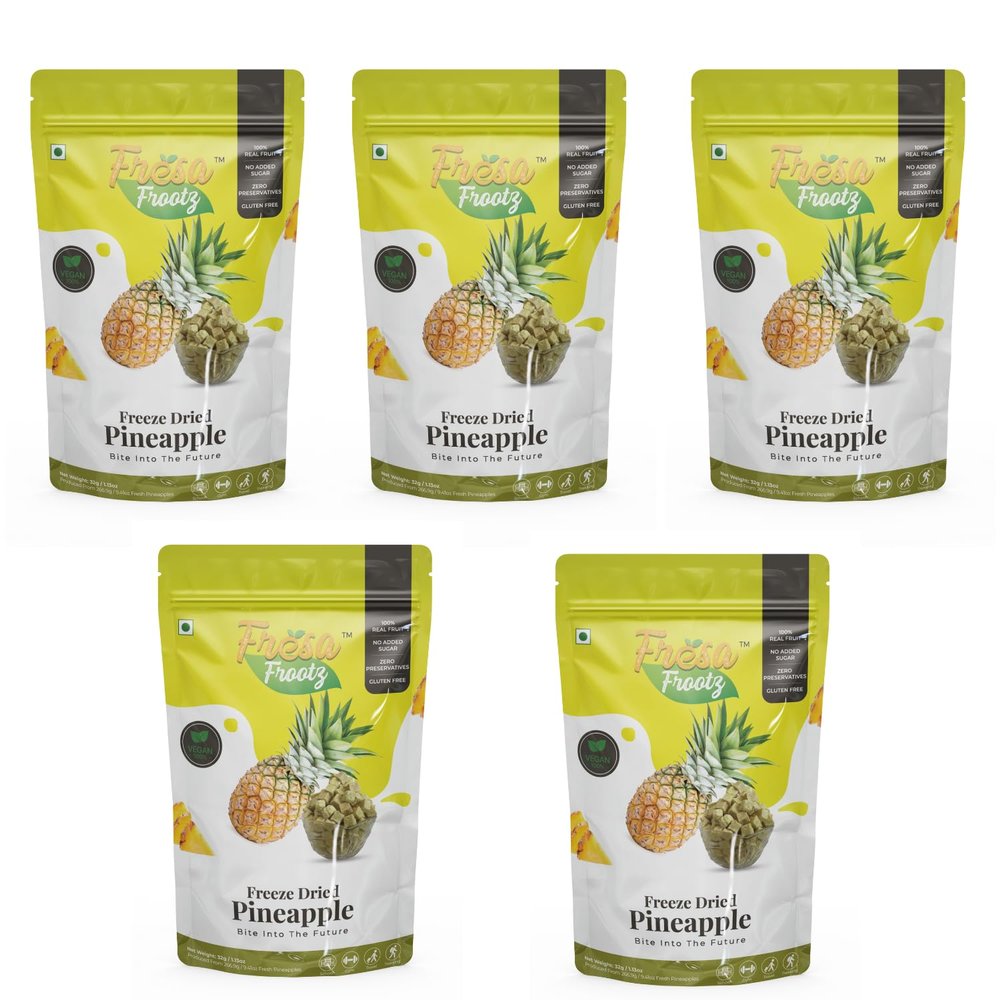 Fresa Frootz Freeze Dried Pineapple|Sweet & Tangy Real Fruit Snack|No Sugar Added|Healthy Crunch|High in Vitamin C|32g (Pack of 5)