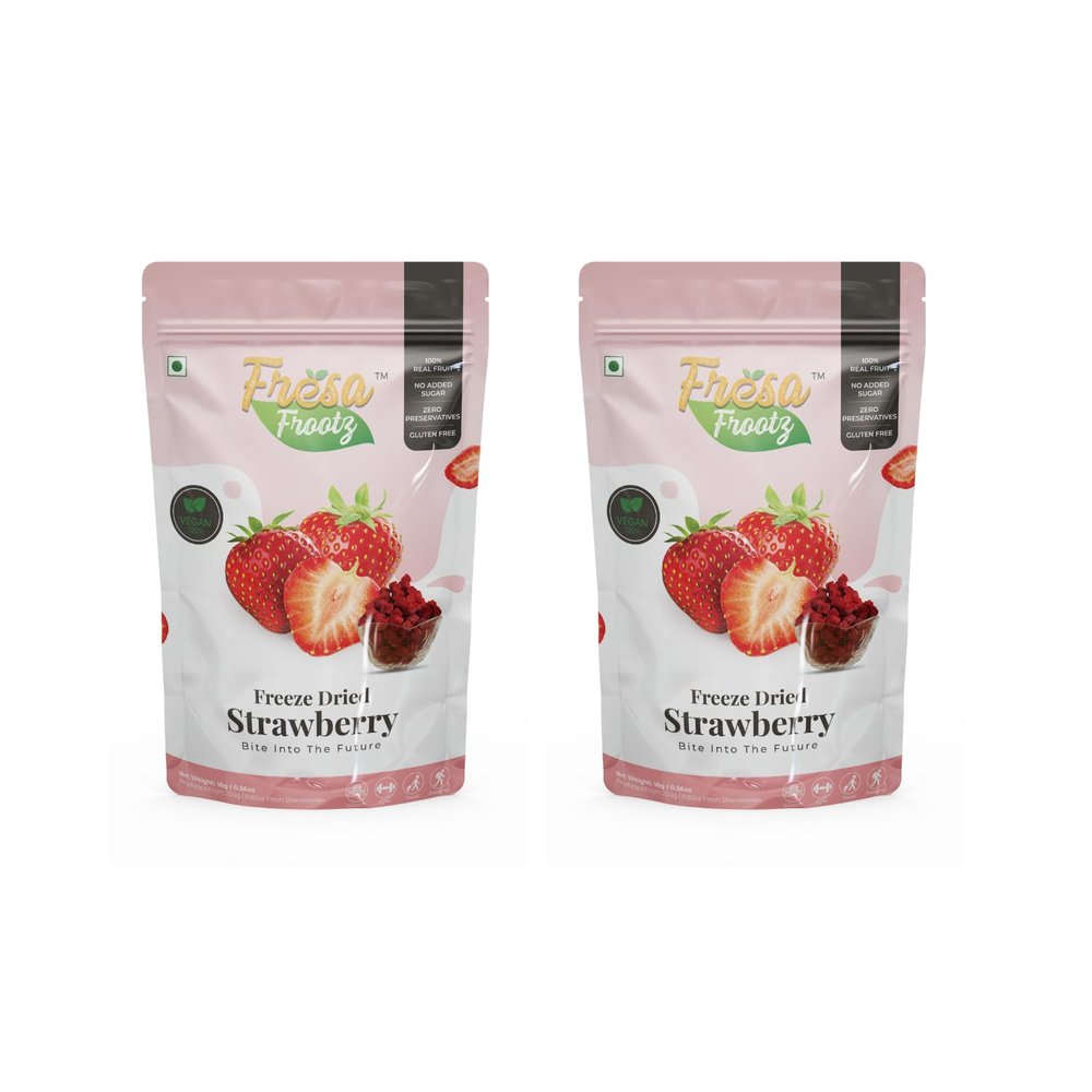 Fresa Frootz Freeze Dried Strawberry Delights|Real Fruit Snack|Crunchy, Sweet & Healthy|Antioxidant-Rich Superfruit|No Added Sugar|16g (Pack of 2)
