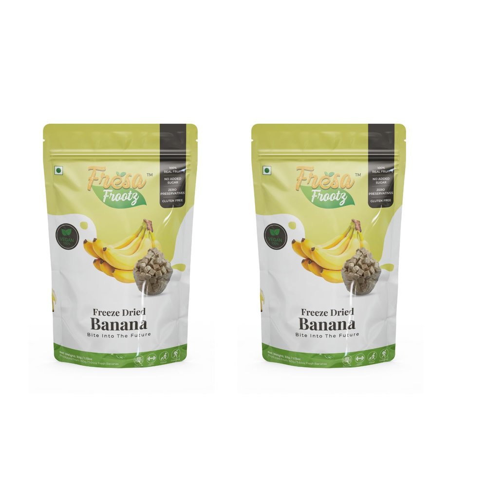 Fresa Frootz Freeze Dried Banana Delights | Naturally Sweet & Crunchy Fruit Snack | No Added Sugar | High in Potassium & Fiber | 32g (Pack of 2)
