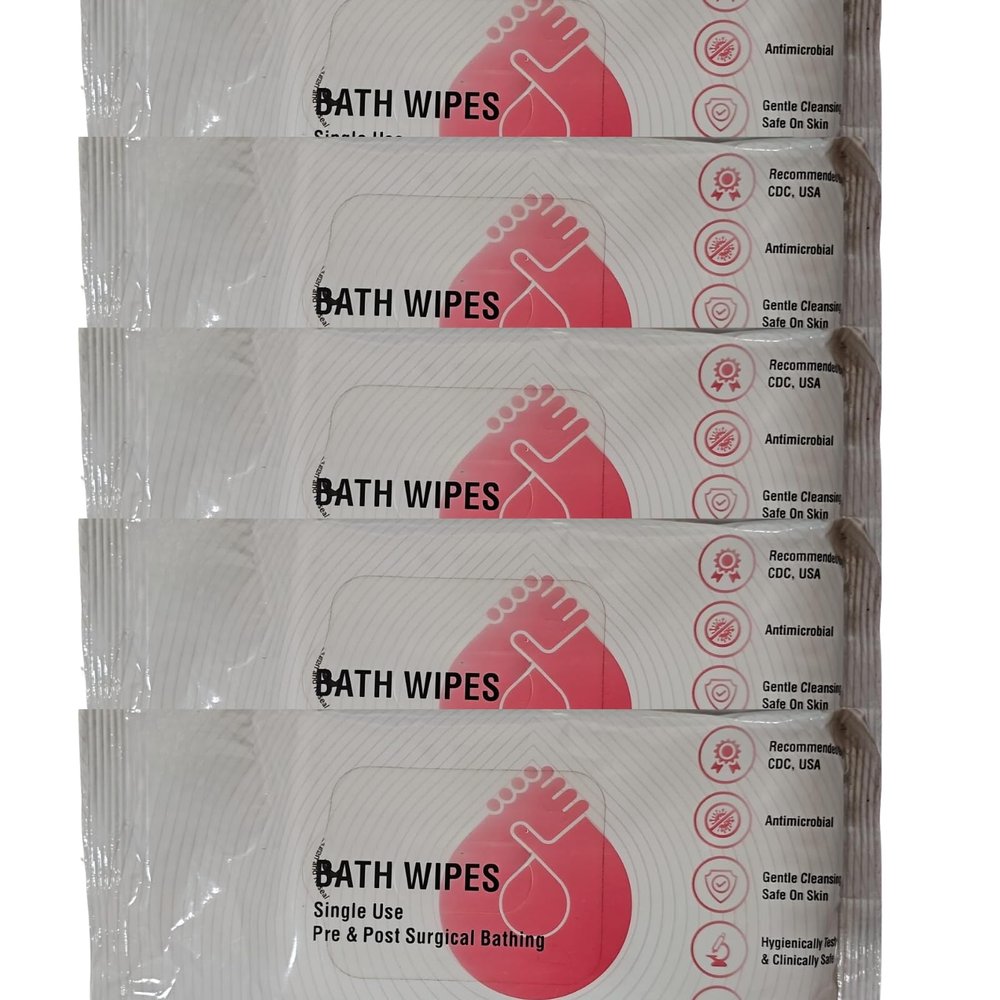 Bath Wipes Single Use | Pre & Post-Surgical Bathing Wipes | Disposable & Hygienic Body Cleansing Cloths | For Hospital & Home Use | Pack of 5