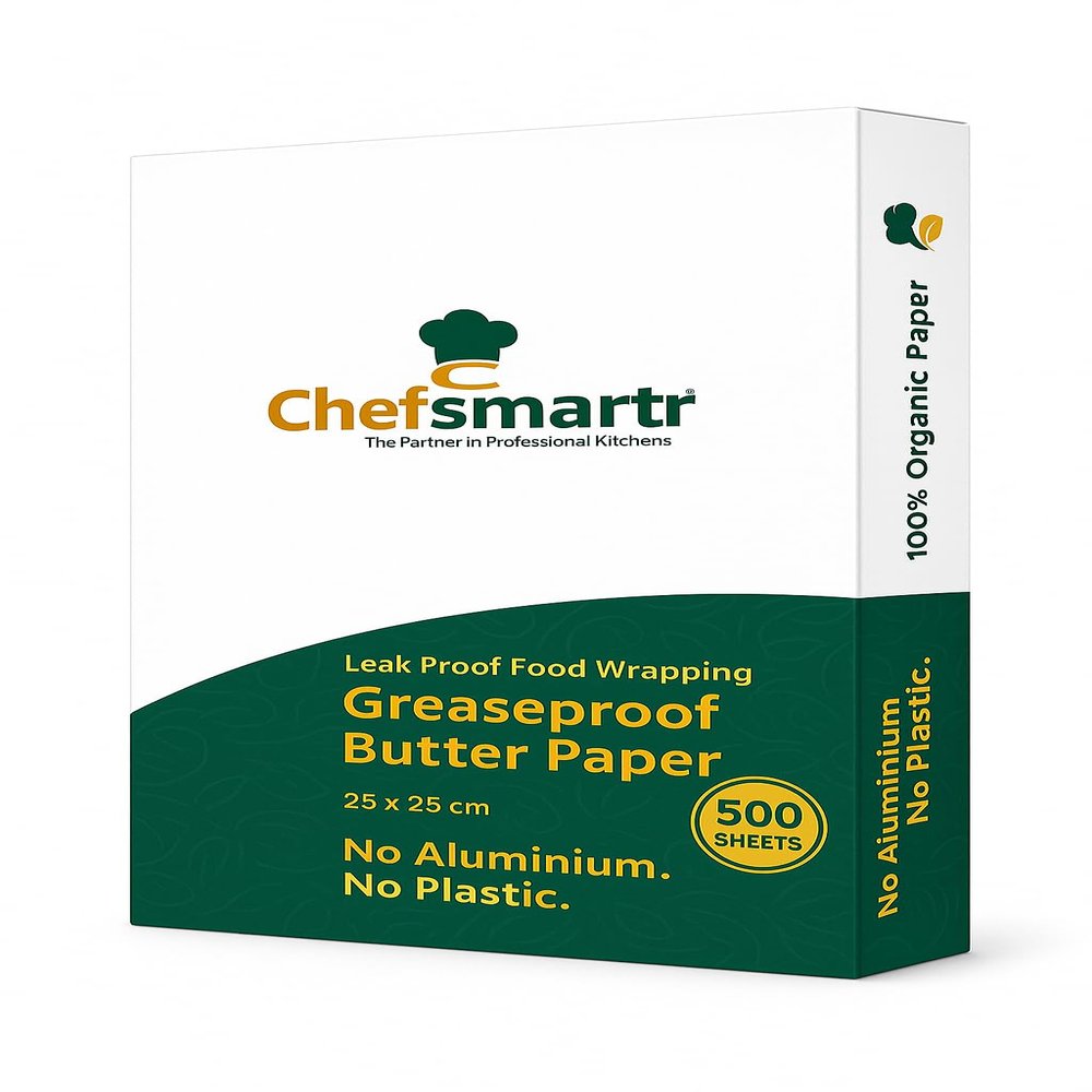 EcoWrap Greaseproof Butter Paper Sheets | 500 Count | 25x25 cm | Plastic-Free, Compostable, FDA Safe | Oven, Microwave & Freezer Friendly | by Chefsmartr