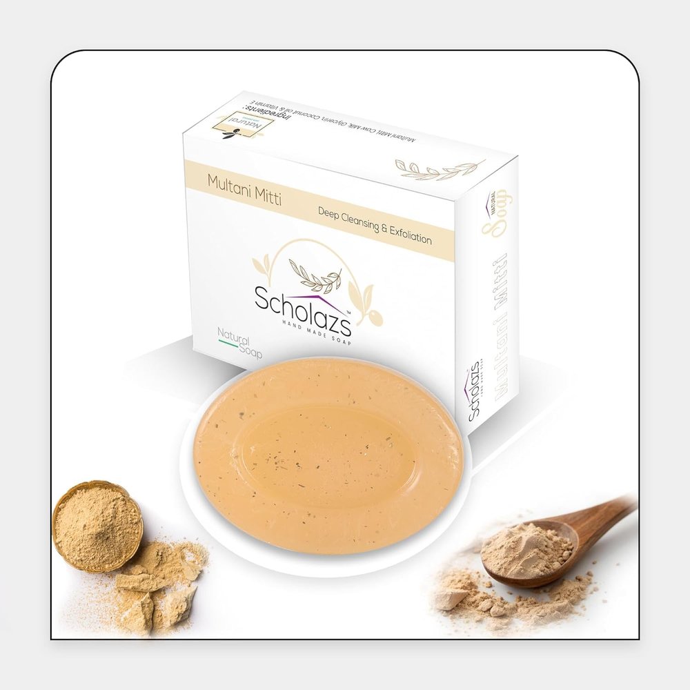 Scholazs Multani Mitti Bath Soap For Men & Women (100gm X 1 Pcs) chemical free| Paraben Free | Bath Soap | Handmade Soaps For Glowing | Skin Brightening (Multani Mitti Herbal Soap)
