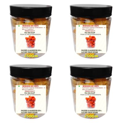 MEWAGHAR Authentic Gujarati Shakarpara 1kg (250g x 4 Jars) | Sweet Shakkar Para Mithai | Traditional Indian Snack | Crispy & Ready-to-Eat Sweet Treat | Tea-Time Delight | Ghar Jaisa Swaad