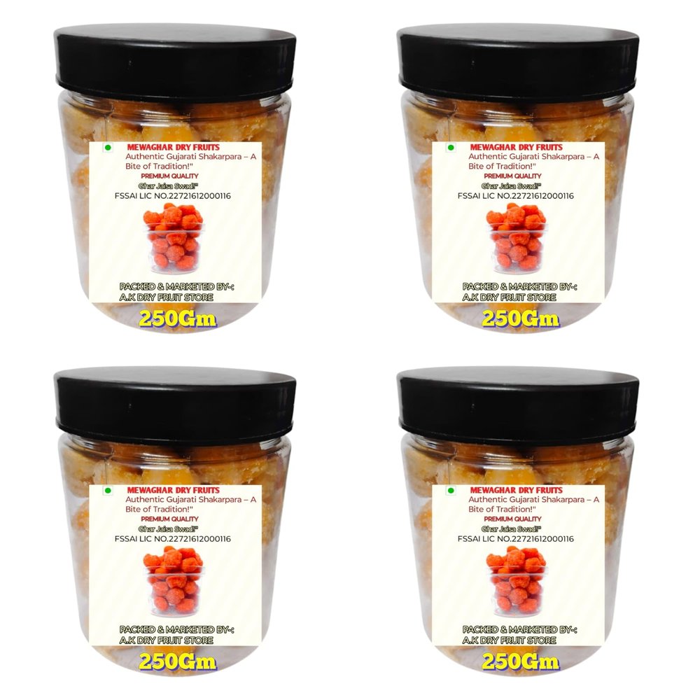 MEWAGHAR Authentic Gujarati Shakarpara 1kg (250g x 4 Jars) | Sweet Shakkar Para Mithai | Traditional Indian Snack | Crispy & Ready-to-Eat Sweet Treat | Tea-Time Delight | Ghar Jaisa Swaad