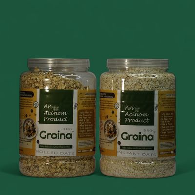 Graina Instant and Rolled Oats Combo, 950g and 1kg, High Protein, Natural Vegan Oats
