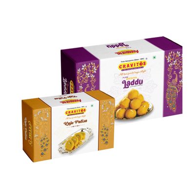 Cravitos Besan Laddu 200g & Kaju Patisa 150g | Traditional Indian Sweet | Indian Mithai | Crunchy Almonds & Pistachios | Patisa & Laddu Sweet | Festival Mithai | Gift Pack for Festival