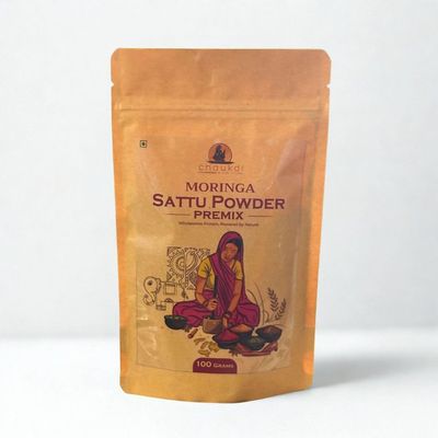 Chaukdi Moringa Sattu Powder Premix (100gm) | Chana Sattu Protein Powder | Vitamin and Fibre Rich Nutrition Drink