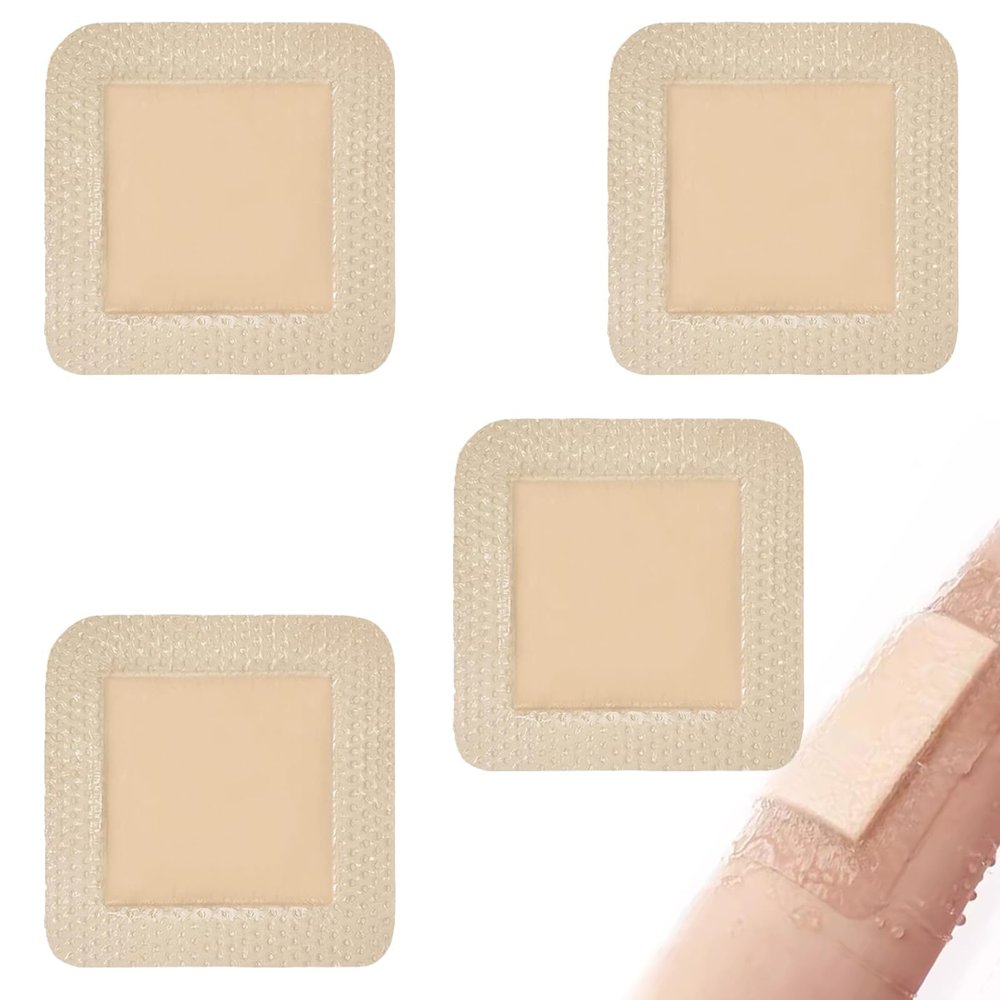 4 Pcs Bed Sore Dressing, Bandages for Wounds, 7.5cm Foam Dressing Pads for Wounds, Waterproof and Sterile Adhesive Dressing for Bedridden Patient