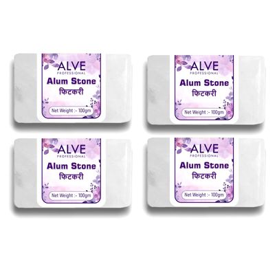 ALVE PROFESSIONAL Alum Stone Bar 400g Natural Fitkari Stone for Skin Tightening & Water Purification | Crystal White Alum Bar for Underarms & Shaving | Gentle & Effective Pack of 100g x 4