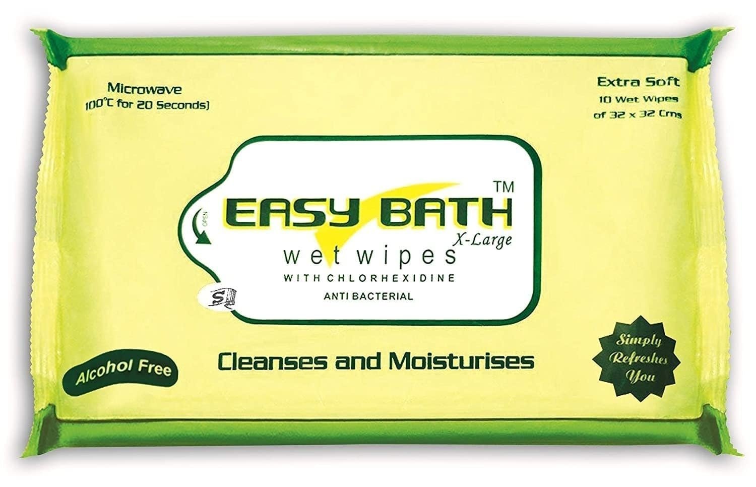 Easy Bath Wet Wipes | Soft Bed Bath Wipes | 10 XLarge Wipes/Pack (32 x 32 cm) - 4 PKT