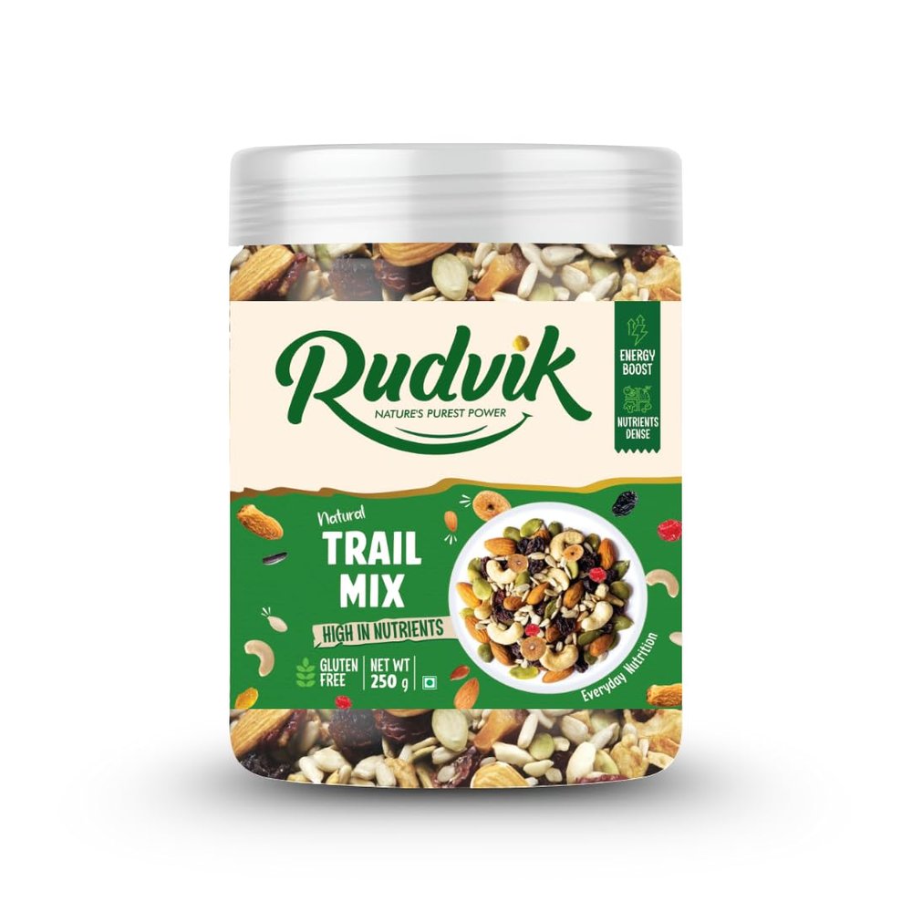 RUDVIK Trail Mix Health Dry Fruits Mix, Premium | Healthy Mixed Nuts with Dry Fruits | Almonds | Cashews | Cranberry | Pumpkin Seeds | Candied Amla, Reusable Jar (500g)