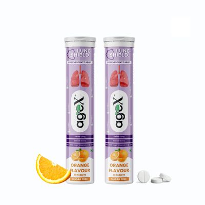 Agex Lung Detox Effervescent Tablets with N-Acetylcysteine 600mg, Vitamin C & Zinc | Supports Lung Cleanse, Clear Breathing & Immune Strength | Orange Flavour | 20 Tablets (Pack of 2)