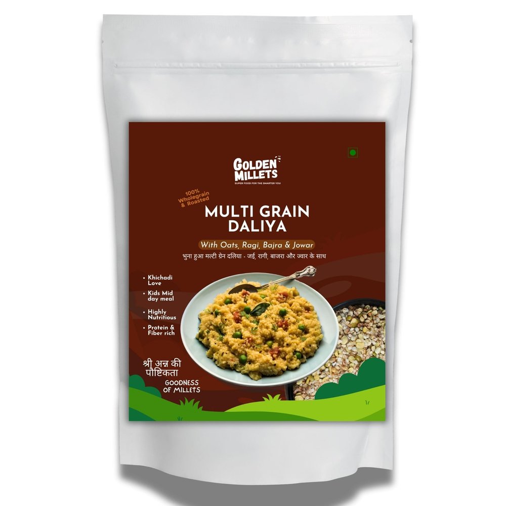 Golden Millets Natural Multigrain Daliya with Jau, Ragi, Jowar, Khapli Wheat & Chana Dal | Gluten Free High Fibre Diet for Healthy Breakfast & Light Meals | Perfect for Porridge & Khichdi