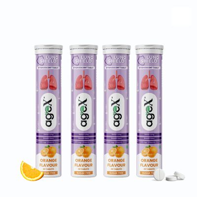 Agex Lung Detox Effervescent Tablets with N-Acetylcysteine 600mg, Vitamin C & Zinc | Supports Lung Cleanse, Clear Breathing & Immune Strength | Orange Flavour | 20 Tablets (Pack of 4)