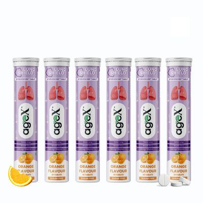 Agex Lung Detox Effervescent Tablets with N-Acetylcysteine 600mg, Vitamin C & Zinc | Supports Lung Cleanse, Clear Breathing & Immune Strength | Orange Flavour | 20 Tablets (Pack of 6)