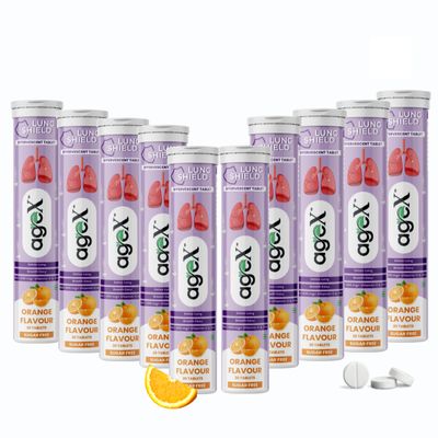 Agex Lung Detox Effervescent Tablets with N-Acetylcysteine 600mg, Vitamin C & Zinc | Supports Lung Cleanse, Clear Breathing & Immune Strength | Orange Flavour | 20 Tablets (Pack of 10)