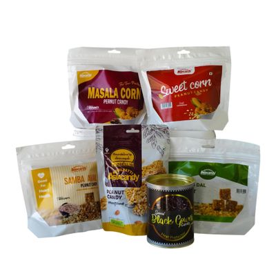 Kovilpatti Asiacandy 6-in-1 Combo Pack | 200g Each | Kadalaimittai, Sweet Corn, Pasiparuppu, Masala Corn, Masala Kadalai & Karuppu Kavuni Candies | Traditional South Indian Snack Box