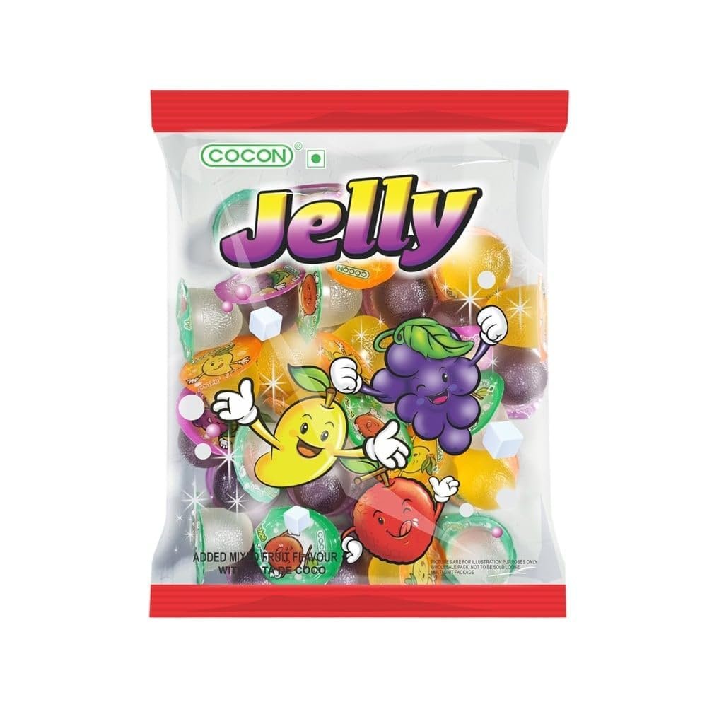 Cocon Jelly  Mixed Fruit Flavour with Nata de Coco, Soft Chewy Candy, 300g (Malaysia)