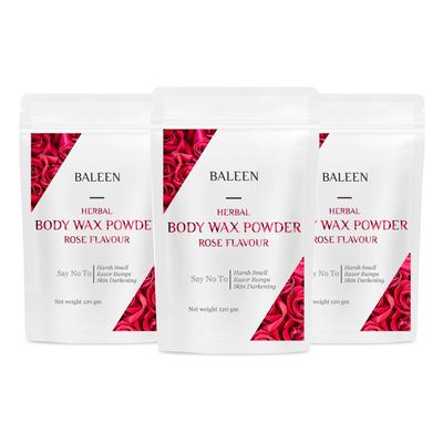 BALEEN Bikini Wax Powder Women with Rose Flavour 120 Gm (Pack Of 3) | Painless Herbal Hair Removal Powder for women Bikini Area, Legs, Hands & Underarms with No Harmful Chemicals, No Irritation