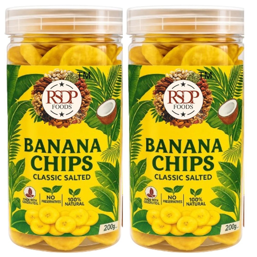 Banana chips, RSDP Foods, Classic Salted Banana Chips, 400g, Snacking, fresh, healthy, thin, wafers, crispy, Namkeen snacks, banana chips yellow, banana chips healthy