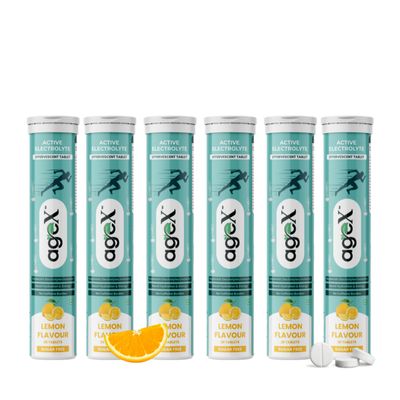 AgeX Active Electrolyte Effervescent Tablets, Energy Drink with Zero Sugar, Zero Caffeine for Daily Rehydration with Vitamin C & Zinc | Lemon Flavour - 120 Effervescent Tablets (Pack of 6)