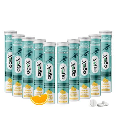 AgeX Active Electrolyte Effervescent Tablets, Energy Drink with Zero Sugar, Zero Caffeine for Daily Rehydration with Vitamin C & Zinc | 200 Lemon Flavour - Effervescent Tablets (Pack of 10)
