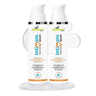 Ayumcure Intimate Serum for Men & Women | 5% Vitamin C, 2% Mulberry, 1% Tea Tree & 1% Green Tea | pH-Balanced & Paraben-Free | Refreshing,Soothing | Deep Moisturization | 50ml (Pack of 2)