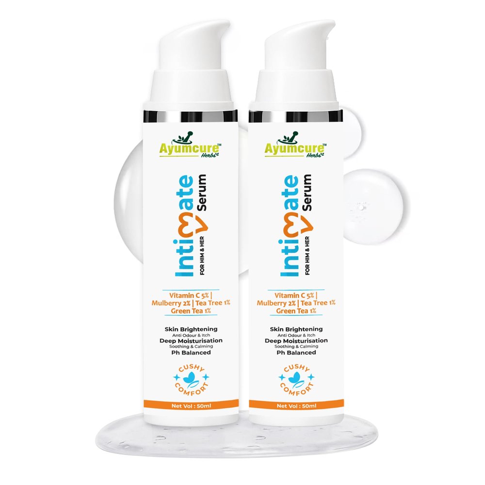 Ayumcure Intimate Serum for Men & Women | 5% Vitamin C, 2% Mulberry, 1% Tea Tree & 1% Green Tea | pH-Balanced & Paraben-Free | Refreshing,Soothing | Deep Moisturization | 50ml (Pack of 2)