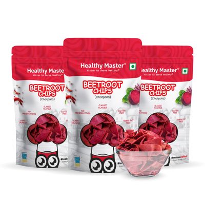 Healthy Master Beetroot Chips Combo 300g (100g Each) Pack of 3 | Light & Crispy | High Protein Chips | Gluten-Free | No Maida, No Palm Oil | Trans Fat Free & Low-Calorie | Healthy Snacks for Adults
