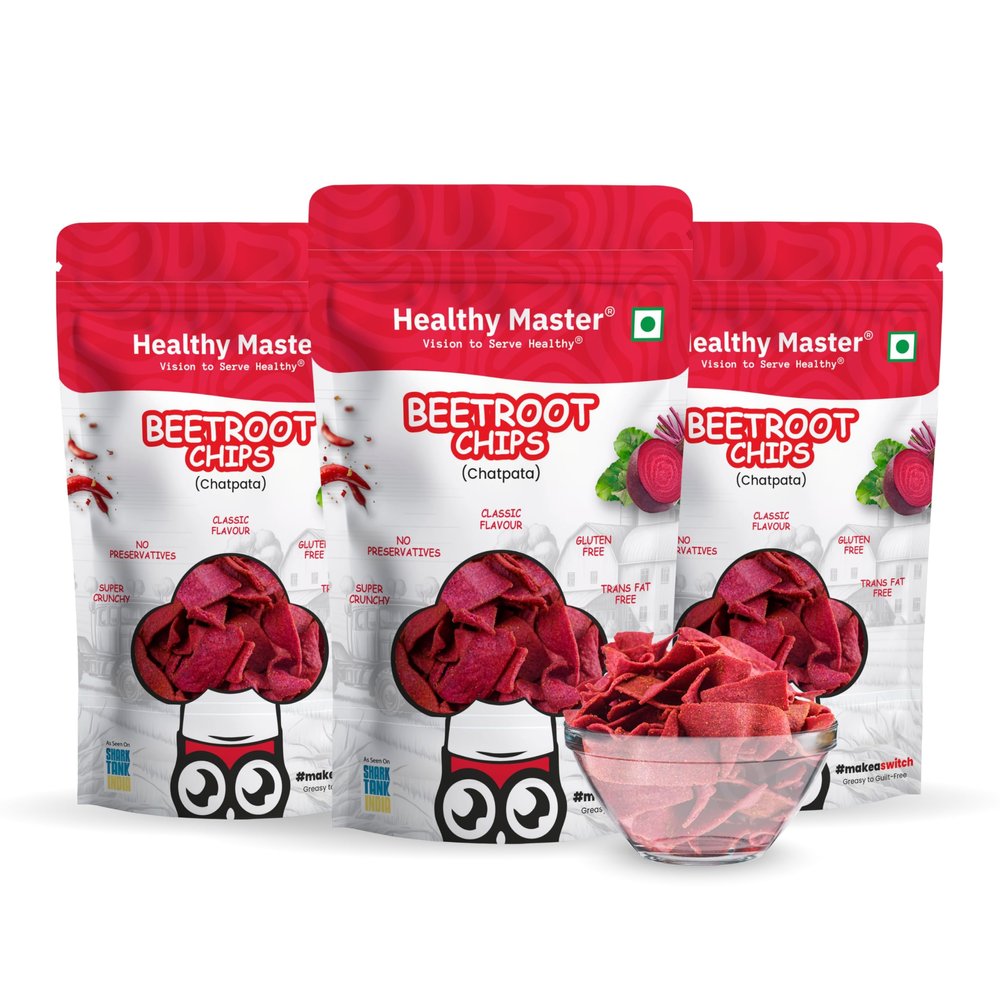Healthy Master Beetroot Chips Combo 300g (100g Each) Pack of 3 | Light & Crispy | High Protein Chips | Gluten-Free | No Maida, No Palm Oil | Trans Fat Free & Low-Calorie | Healthy Snacks for Adults