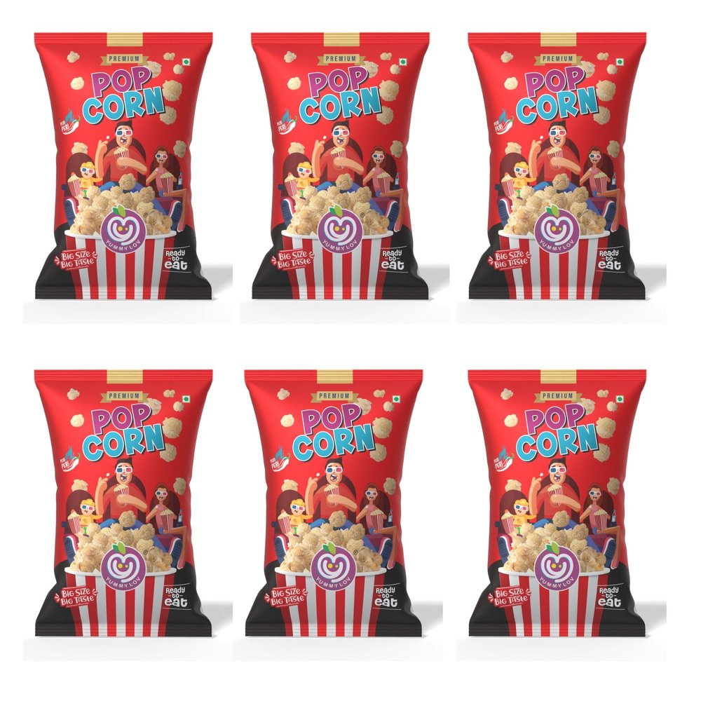 Yummylov Peri Peri Popcorn  Spicy & Crispy Snack | Premium Corn | No Palm Oil | Ready-to-Eat | 6 x 30g Packs | Ideal for Office, School, Travel & Movie Time