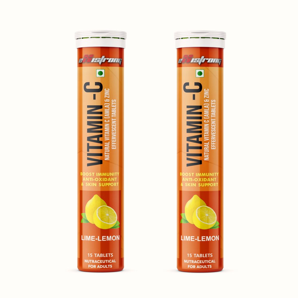 Existrong Vitamin C Effervescent Tablets  1000mg Amla Extract with Zinc | Immunity Booster & Antioxidant | Skin Glow & Energy | Sugar-Free | Fast Absorption | Pack of 2,60 Tablets | Lemon Flavour
