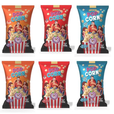 Yummylov Popcorn Combo Pack 3 Unique Flavors (Butter Salt, Hot Ketchup, Peri Peri) | Gourmet Ready-to-Eat Snack | No Palm Oil | Premium Corn | 6 Packs x 30g
