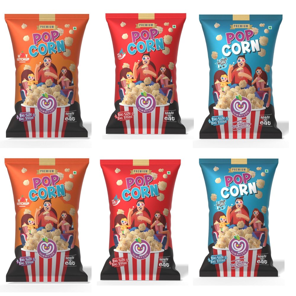 Yummylov Popcorn Combo Pack  3 Unique Flavors (Butter Salt, Hot Ketchup, Peri Peri) | Gourmet Ready-to-Eat Snack | No Palm Oil | Premium Corn | 6 Packs x 30g