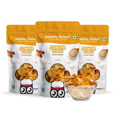 Healthy Master Jowar Chips Combo 300g (100g Each) Pack of 3 | Millet Light & Crispy | High Protein Chips | Gluten-Free | No Maida, No Palm Oil | Trans Fat Free & Low-Calorie | Healthy Snacks for Adults & Kids