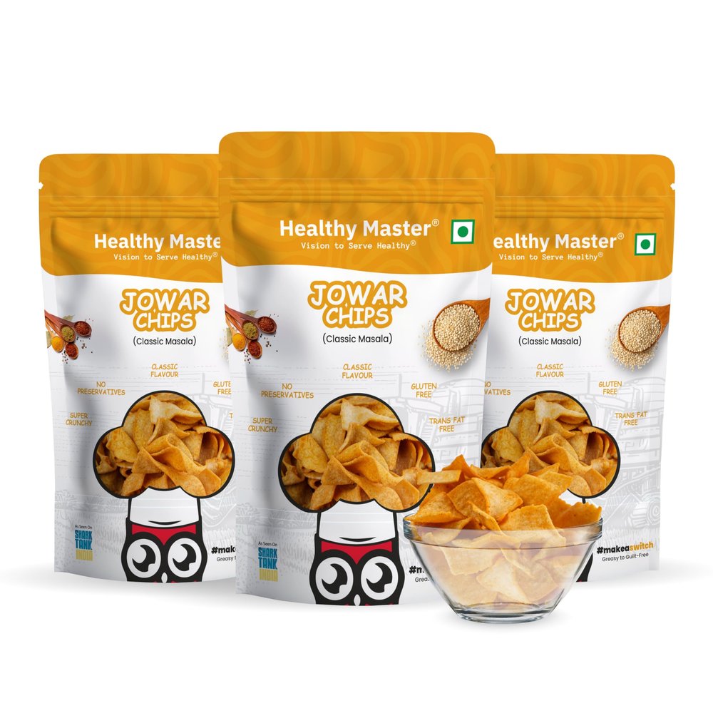 Healthy Master Jowar Chips Combo 300g (100g Each) Pack of 3 | Millet Light & Crispy | High Protein Chips | Gluten-Free | No Maida, No Palm Oil | Trans Fat Free & Low-Calorie | Healthy Snacks for Adults & Kids