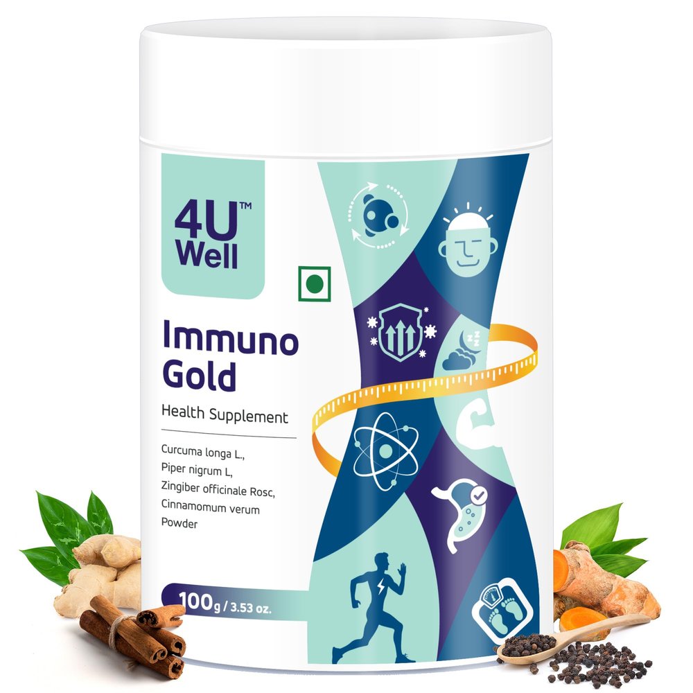 4UWell Immuno Gold 100g | Turmeric Extract with Curcuma Longa & Ginger | Immune Health, Antioxidant Support, Joint Care & Daily Wellness Herbal Drink Mix